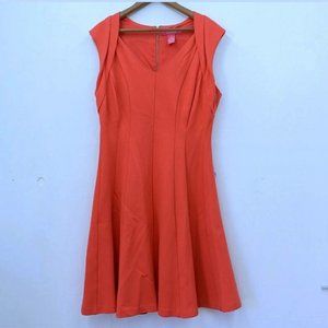 Catherine Malandrino Coral Pleated A-line Fit & Flare Knit Dress 10 V Neck Midi